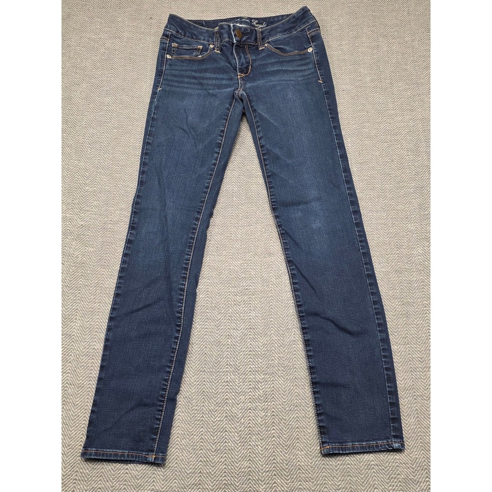 American Eagle Super Stretch Skinny Jeans Dark Wash Blue Womens 2 Short Low Rise